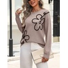 Zeagoo Women’s Sweaters 3D Floral Appliques Crewneck Long Sleeve Pullovers(Deep Khaki)