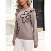 Zeagoo Women’s Sweaters 3D Floral Appliques Crewneck Long Sleeve Pullovers(Deep Khaki)