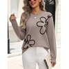 Zeagoo Women’s Sweaters 3D Floral Appliques Crewneck Long Sleeve Pullovers(Deep Khaki)