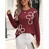 Zeagoo Women’s Sweaters 3D Floral Appliques Crewneck Long Sleeve Pullovers(Wine Red)