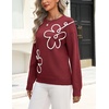 Zeagoo Women’s Sweaters 3D Floral Appliques Crewneck Long Sleeve Pullovers(Wine Red)