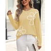 Zeagoo Women’s Sweaters 3D Floral Appliques Crewneck Long Sleeve Pullovers(Yellow)