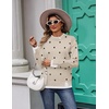 Zeagoo Womens Sweaters Crewneck Long Sleeve Pullover Tops(Kakhi Black Polka Dots)