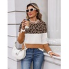 Zeagoo Womens Sweaters Crewneck Long Sleeve Pullover Tops(Leopard Color Block)