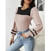 Zeagoo Womens Sweaters Long Sleeve Bodysuits 2026 Fall Crewneck Puff Knit Pullover Tops(Apricot Black Stripe)