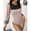 Zeagoo Womens Sweaters Long Sleeve Bodysuits 2026 Fall Crewneck Puff Knit Pullover Tops(Apricot Black Stripe)