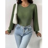 Zeagoo Womens Sweaters Long Sleeve Bodysuits 2026 Fall Crewneck Puff Knit Pullover Tops(Army Green)