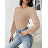 Zeagoo Womens Sweaters Long Sleeve Bodysuits 2026 Fall Crewneck Puff Knit Pullover Tops(Beige)