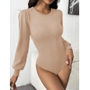Zeagoo Womens Sweaters Long Sleeve Bodysuits 2026 Fall Crewneck Puff Knit Pullover Tops(Beige)