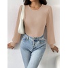 Zeagoo Womens Sweaters Long Sleeve Bodysuits 2026 Fall Crewneck Puff Knit Pullover Tops(Beige)