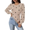 Zeagoo Womens Sweaters Long Sleeve Bodysuits 2026 Fall Crewneck Puff Knit Pullover Tops(Beige Black Polka Dot)