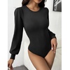 Zeagoo Womens Sweaters Long Sleeve Bodysuits 2026 Fall Crewneck Puff Knit Pullover Tops(Black)