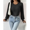 Zeagoo Womens Sweaters Long Sleeve Bodysuits 2026 Fall Crewneck Puff Knit Pullover Tops(Black)