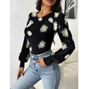 Zeagoo Womens Sweaters Long Sleeve Bodysuits 2026 Fall Crewneck Puff Knit Pullover Tops(Black Flower)