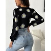 Zeagoo Womens Sweaters Long Sleeve Bodysuits 2026 Fall Crewneck Puff Knit Pullover Tops(Black Flower)