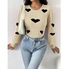 Zeagoo Womens Sweaters Long Sleeve Bodysuits 2026 Fall Crewneck Puff Knit Pullover Tops(Black Heart)