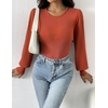 Zeagoo Womens Sweaters Long Sleeve Bodysuits 2026 Fall Crewneck Puff Knit Pullover Tops(Caramel)