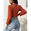 Zeagoo Womens Sweaters Long Sleeve Bodysuits 2026 Fall Crewneck Puff Knit Pullover Tops(Caramel)