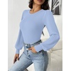 Zeagoo Womens Sweaters Long Sleeve Bodysuits 2026 Fall Crewneck Puff Knit Pullover Tops(Clear Blue)