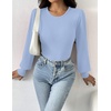 Zeagoo Womens Sweaters Long Sleeve Bodysuits 2026 Fall Crewneck Puff Knit Pullover Tops(Clear Blue)