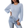 Zeagoo Womens Sweaters Long Sleeve Bodysuits 2026 Fall Crewneck Puff Knit Pullover Tops(Clear Blue)