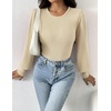 Zeagoo Womens Sweaters Long Sleeve Bodysuits 2026 Fall Crewneck Puff Knit Pullover Tops(Coffee)