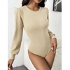 Zeagoo Womens Sweaters Long Sleeve Bodysuits 2026 Fall Crewneck Puff Knit Pullover Tops(Coffee)