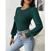 Zeagoo Womens Sweaters Long Sleeve Bodysuits 2026 Fall Crewneck Puff Knit Pullover Tops(Green)