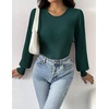 Zeagoo Womens Sweaters Long Sleeve Bodysuits 2026 Fall Crewneck Puff Knit Pullover Tops(Green)