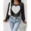 Zeagoo Womens Sweaters Long Sleeve Bodysuits 2026 Fall Crewneck Puff Knit Pullover Tops(Heart)
