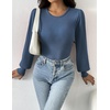 Zeagoo Womens Sweaters Long Sleeve Bodysuits 2026 Fall Crewneck Puff Knit Pullover Tops(Navy Blue)