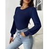 Zeagoo Womens Sweaters Long Sleeve Bodysuits 2026 Fall Crewneck Puff Knit Pullover Tops(Navy Blue Light)