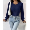 Zeagoo Womens Sweaters Long Sleeve Bodysuits 2026 Fall Crewneck Puff Knit Pullover Tops(Navy Blue Light)