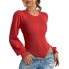 Zeagoo Womens Sweaters Long Sleeve Bodysuits 2026 Fall Crewneck Puff Knit Pullover Tops(Red)