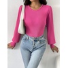 Zeagoo Womens Sweaters Long Sleeve Bodysuits 2026 Fall Crewneck Puff Knit Pullover Tops(Rose Red)