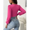 Zeagoo Womens Sweaters Long Sleeve Bodysuits 2026 Fall Crewneck Puff Knit Pullover Tops(Rose Red)