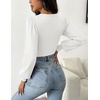 Zeagoo Womens Sweaters Long Sleeve Bodysuits 2026 Fall Crewneck Puff Knit Pullover Tops(White)