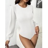 Zeagoo Womens Sweaters Long Sleeve Bodysuits 2026 Fall Crewneck Puff Knit Pullover Tops(White)