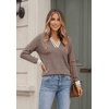 Zeagoo Womens V Neck Sweaters 2026 Fall Long Sleeve Pullover Tops Business Casual Outfits(White Brown Twill)