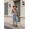 Zeagoo Womens V Neck Sweaters 2026 Fall Long Sleeve Pullover Tops Business Casual Outfits(White Brown Twill)