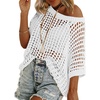 Zeagoo Short Sleeve Crochet Sweater Lightweight Summer Tops Beach Cover Ups(A-white)