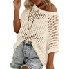 Zeagoo Short Sleeve Crochet Sweater Lightweight Summer Tops Beach Cover Ups(Beige)
