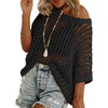 Zeagoo Short Sleeve Crochet Sweater Lightweight Summer Tops Beach Cover Ups(Black)