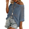 Zeagoo Short Sleeve Crochet Sweater Lightweight Summer Tops Beach Cover Ups(Blue)
