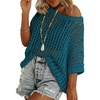 Zeagoo Short Sleeve Crochet Sweater Lightweight Summer Tops Beach Cover Ups(Lake Blue)