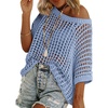 Zeagoo Short Sleeve Crochet Sweater Lightweight Summer Tops Beach Cover Ups(Light Blue)