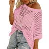 Zeagoo Short Sleeve Crochet Sweater Lightweight Summer Tops Beach Cover Ups(Light Pink)