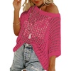 Zeagoo Short Sleeve Crochet Sweater Lightweight Summer Tops Beach Cover Ups(Rose Red)