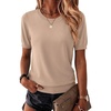 Zeagoo Womens Tops Short Sleeve Sweater Crewneck Basic Fashion Clothing(Khaki)