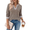 Zeagoo Womens V Neck Sweaters 2026 Fall Long Sleeve Pullover Tops Business Casual Outfits(White Brown Twill)
